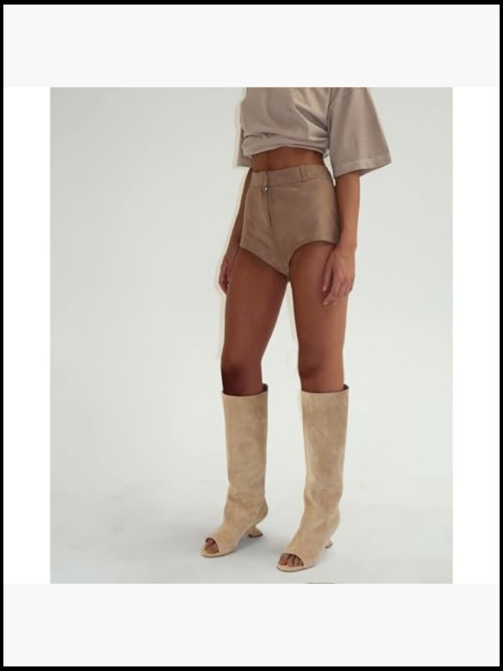 Peep Toe Wedge Heel Knee High Boots Pull On Suede Long Tall Fashion Booties - Picture 4 of 7